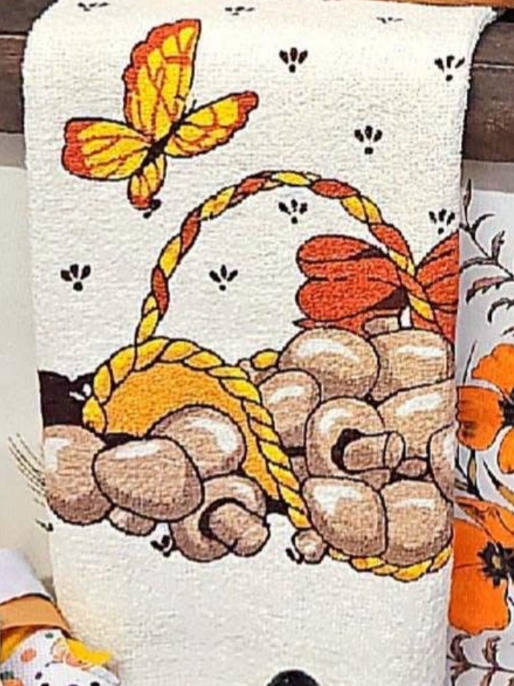 Handcrafted Orange Floral Kitchen Towel - Unbranded